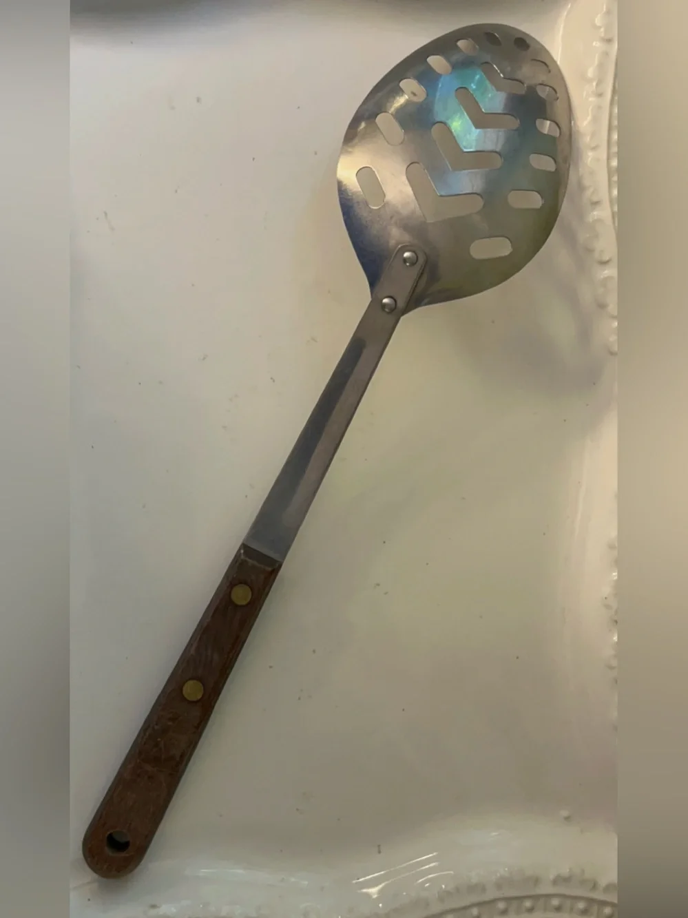 Vintage slotted Spoon with Wooden Handle